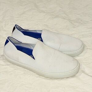Women’s Rothy’s White and Blue Stripe Classic Slip-On Shoes size 9.5